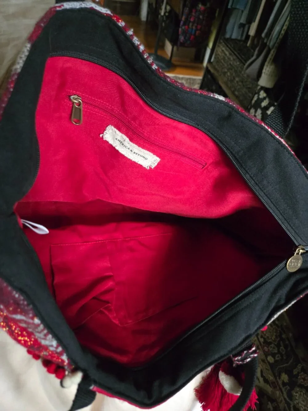 NWOT America & Beyond Red Boho Shoulder/Tote/Duffel Bag